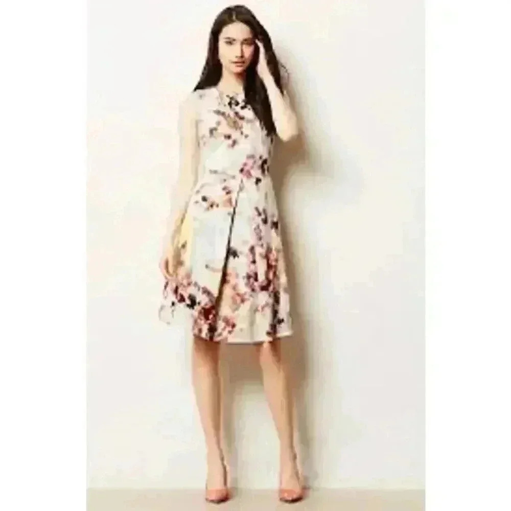 Anthropologie Hunter Bell Women's Kukka Tea Dress Size 6P White Floral A Line